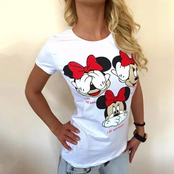 Tri Mickey Mouse Tlač Ženy tričko Cartoon Letné Top Dámske Tričko Grafické Žena Tee Tričko Disney Dámske Oblečenie
