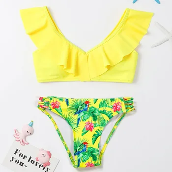 Tropické Kvetinový Dievča Plavky Deti Prehrabať Bikini Set 7-14 Rokov Kus Dvoch Detí Plavky Čalúnená plavky 2022 Plaviek