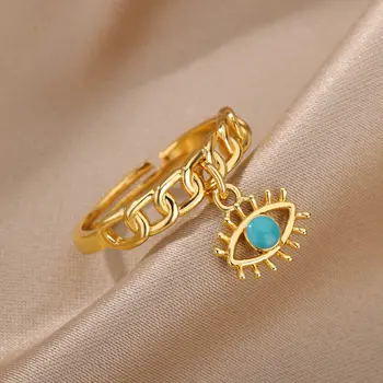 Turecký Modré korálky Prívesky Prstene pre Ženy, Mužov, Zlatá Farba Nehrdzavejúcej Ocele Nastaviteľný Krúžok Gotická Móda, Svadobné Šperky Darček