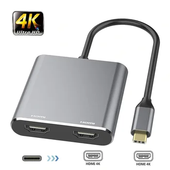 Typ C pre Dual Kompatibilný s HDMI 4K 2v1 Adaptér USB C ROZBOČOVAČ HDMI Dva Monitory Zrkadlo Rozšíriť Displej pre Macbook Notebook, Mobil