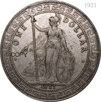 UK 1921 Mince Spojené Kráľovstvo 1 Dolár Britská Obchodu Cupronickel Pozlátené Striebro Hong Kong Kovové Darčekové Darčekové Zberateľské Mince