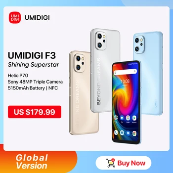 UMIDIGI F3 Odomknutý Telefón Android Smartphone NFC Heliograf P70 8GB 128GB 48MP AI Triple Camare 6.7