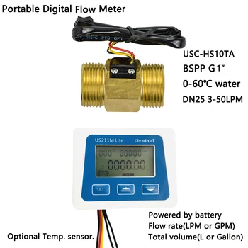 US211M Lite Digitálny prietokomer Reader Displej S USC-HS10TA Prietok Vody Snímač