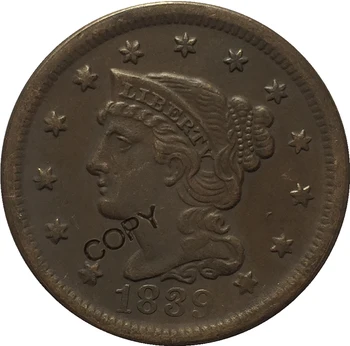USA 1839-1857 Pletená Vlasy Veľké Cent KÓPIE MINCÍ