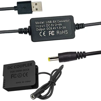 USB Adaptér, Kábel+DMW-DCC8 DC Spojka Nahradenie DMW-BLC12 Batéria pre Panasonic Lumix DMC-FZ2500 G7 6 5 GH2 DC-G90 G95 Kamery