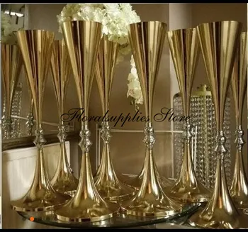 Veľkoobchod 70 cm Vysoký Svadobné Zlato Kvetinové vázy Bling Tabuľka Vrchol Šumivé Svadobné Dekorácie Banquet Cesty Vedú