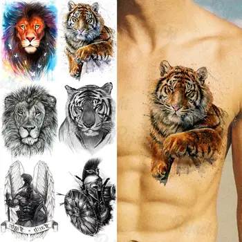 Veľké Akvarel Tiger Dočasné Tetovanie Pre Mužov Dospelých Anjel Krídla Rytier Farebné Lev Falošné Tetovanie Nálepky Hrudníka A Ramena Tatoos