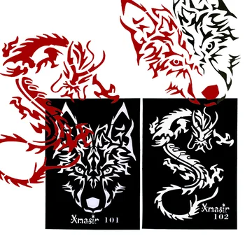 Veľké Tetovanie Vzorkovníka Henna Hena Nálepky, Šablóny Pre Airbrush Dekor Maľovanie Šablón Dragon Vlk, Tiger Rameno Zadnej Strane Hrudníka Opakovane