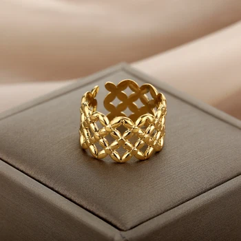 Vintage Geometrické Široký Prstene Pre Ženy Stainelss Ocele Otvorenie Zlatá Farba Estetické Svadobný Prsteň, Šperky Bague Femme