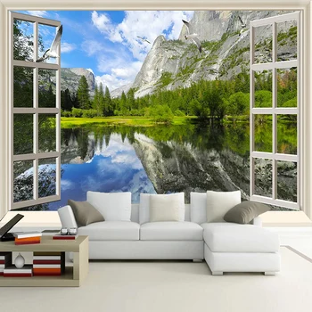Vlastné Foto nástennú maľbu, Tapety 3D Okne Charakter Krajiny Nástenné Maľby Pre Obývacej Izby, Spálne Dekorácie Abstraktných De Parede Tapety