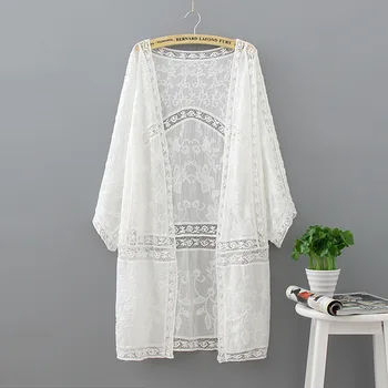 Výšivky Dlho Kimono Letné Topy 2019 Módne Bežné Biele Tričko Ženy Oblečenie Batwing Rukáv Voľné Blúzky, Kimono Cardigan