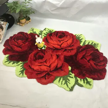 Všívaných Rose Koberec Super Mäkké Plyšové Štyri Kvetinový Rohože, Spálne, Obývacia Izba, Dvere, Kúpeľňa Kvetinové Koberce Domova