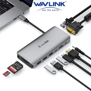 Wavlink USB Hub C HDMI Adaptér 10 v 1, USB, C, USB 3.0 Dock Pre Windows, Mac, USB-Typ C C 3.1 Rozbočovač USB, C HUB 60W PD RJ45