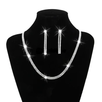 White Crystal Kamienkami Strieborné Pozlátené Módne Šperky Sady Golier Náhrdelníky Náušnice Nastaviť 2019 Pre Ženy