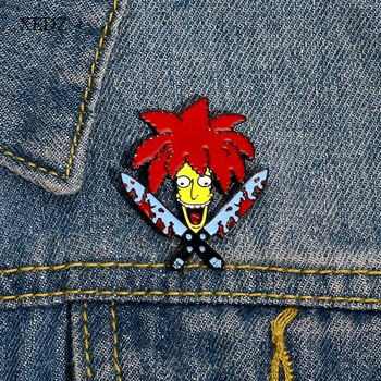 XEDZ Zábava červené vlasy chlapec klaun dvojitý nôž smalt pin romantických mužov a žien kovové odznak punk oblečenie klope brošňa darček