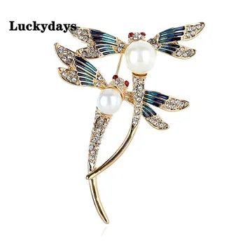 Xingyunday Nové 2022 Lady Smalt Farebné Maľby Dragonfly Pearl Brošňa Módne Hmyzu Brošňa Odnímateľným Kolíkom