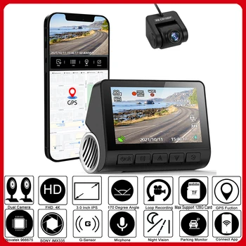 XYZCAM 2K 4K Dual Dash Fotoaparát 3.0 Palcový LCD, WiFi Auta DVR 24H Parkovanie Podpora GPS Sledovanie 1080P Zadné Vačky 170° FOV Auto Nahrávač