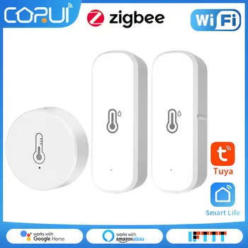ZigBee / Wifi Tuya Inteligentný Snímač Teploty Batérie Powered Smart Home Vlhkosť Senzor Zabezpečenia Ochrany Alexa Google CoRui