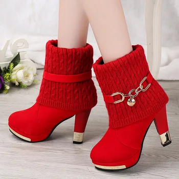 zimné nové hrubé s obuv, dámske topánky, vysoké podpätky ženské topánky matné vlny vo topánky ženy dámske topánky rtg5