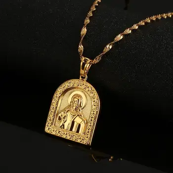 Zlatá Farba Portrét Ježiša Prívesok Náhrdelníky pre Ženy, Dievča Kresťanského Náboženstva Reťazca Šperky