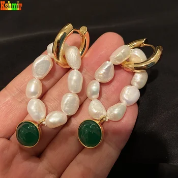 Zlaté náušnice a earbuckle temperament retro farebné glazúra zelená eardrop prírodné pearl náušnice žena barokový dlhé náušnice