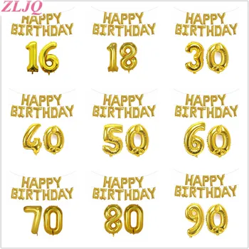 ZLJQ Happy Birthday Fóliový Balón Dospelých Číslo 16 18 30 40 50 60 70 80 90 Narodeniny, Party Dekorácie Zlaté Bday Party Dodávky 75