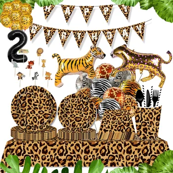Zviera Leopard Tlač Strana navrhne Večera Papierové Taniere Poháre Obrúsky pre Safari Leopard Narodeniny Dieťa Sprcha Strany Dekorácie