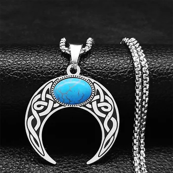 Čarodejnice Írsky Keltský Uzol Polmesiacom Náhrdelníky Viking Wiccan Ochrany Amulet Z Nehrdzavejúcej Ocele Modrý Kameň Náhrdelník Šperky Darček