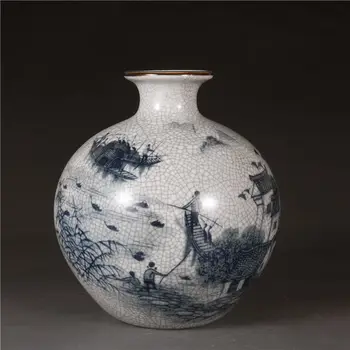 Čínsky Qing Dynastie Modrá A Biela Staré Starožitný Porcelán Jiangnan Vody Meste Vzor Keramická Váza Domov Kabinetu Vybavenie Plavidla