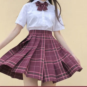 Školské Dievča Jednotné Skladaný Sukne Japonskej Školy Jednotný Vysoký Pás A-Line Kockované Sukni, Sexy JK Uniformy Pre Ženu Celý Súbor