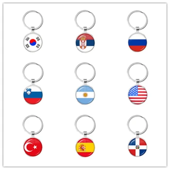 Štátna Vlajka Kolo Keychain Kórea, Srbsko, Rusko, Slovinsko, taliansko, Argentína, Spojené Štáty, Turecko, Španielsko, Dominika Keyring Darček