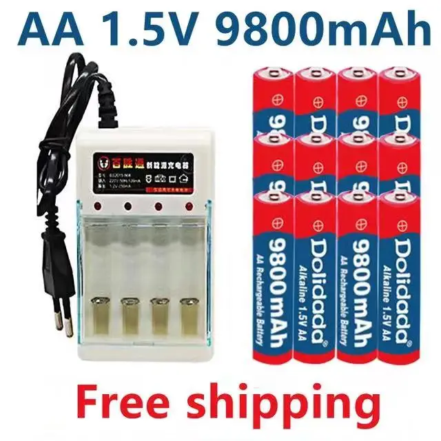 Doprava zadarmo - AA batérie, 100% high-capacity 9800 mah nabíjateľná batéria AA 1,5 V+1pcs 4-článková batéria, nabíjačka Obrázok 0