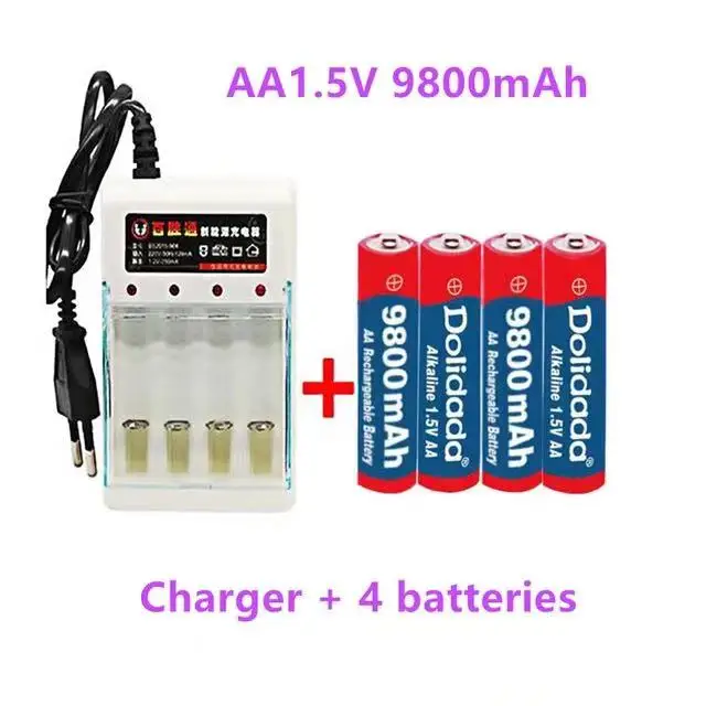 Doprava zadarmo - AA batérie, 100% high-capacity 9800 mah nabíjateľná batéria AA 1,5 V+1pcs 4-článková batéria, nabíjačka Obrázok 3