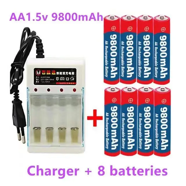 Doprava zadarmo - AA batérie, 100% high-capacity 9800 mah nabíjateľná batéria AA 1,5 V+1pcs 4-článková batéria, nabíjačka Obrázok 4