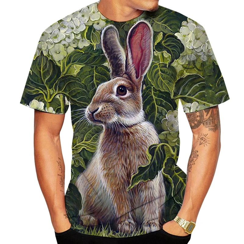 2022 v Lete Chlapci A Dievčatá 3D Rabbit Tlačiť T-shirt Roztomilé A Zábavné Okrúhlym Výstrihom, Krátke rukávy Ležérny Top Obrázok 1