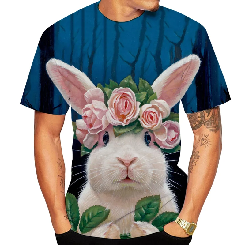 2022 v Lete Chlapci A Dievčatá 3D Rabbit Tlačiť T-shirt Roztomilé A Zábavné Okrúhlym Výstrihom, Krátke rukávy Ležérny Top Obrázok 2