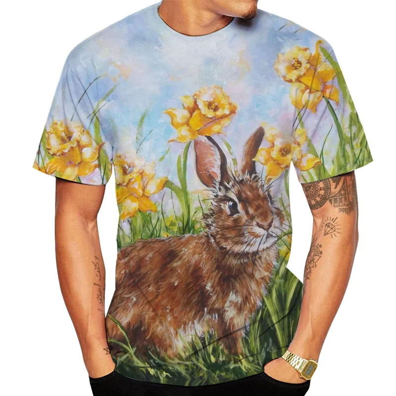 2022 v Lete Chlapci A Dievčatá 3D Rabbit Tlačiť T-shirt Roztomilé A Zábavné Okrúhlym Výstrihom, Krátke rukávy Ležérny Top Obrázok 3