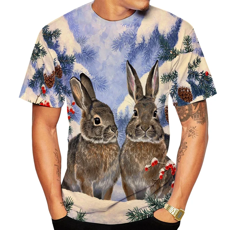2022 v Lete Chlapci A Dievčatá 3D Rabbit Tlačiť T-shirt Roztomilé A Zábavné Okrúhlym Výstrihom, Krátke rukávy Ležérny Top Obrázok 5