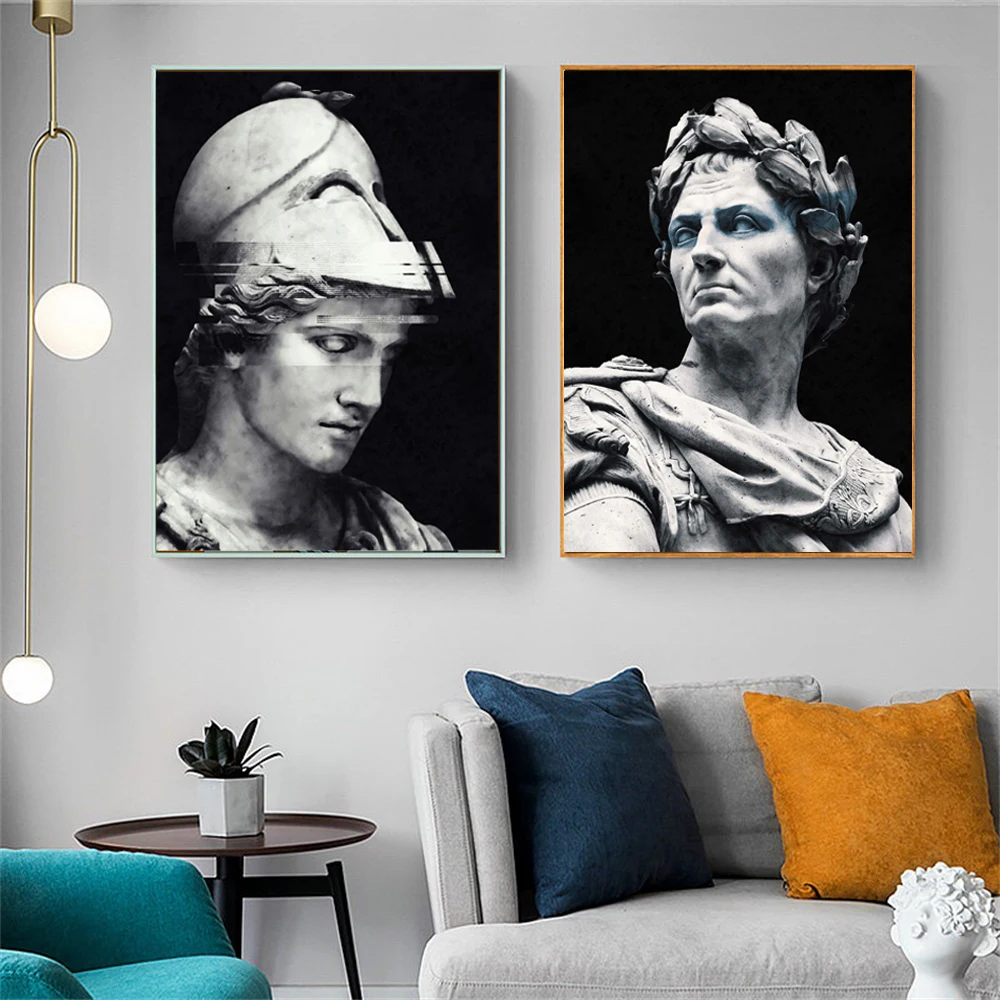 Moderné Mramorové Súsošie Caesar a Pallas Athena Umelecké Plátno na Maľovanie Čierna Biela Plagáty na Stenu Výtlačky Pre Home Decor Obrázok 0