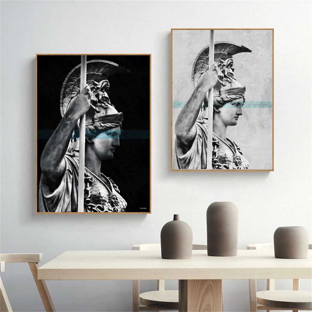 Moderné Mramorové Súsošie Caesar a Pallas Athena Umelecké Plátno na Maľovanie Čierna Biela Plagáty na Stenu Výtlačky Pre Home Decor Obrázok 2