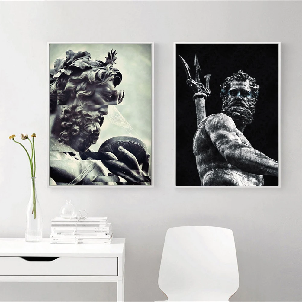 Moderné Mramorové Súsošie Caesar a Pallas Athena Umelecké Plátno na Maľovanie Čierna Biela Plagáty na Stenu Výtlačky Pre Home Decor Obrázok 3