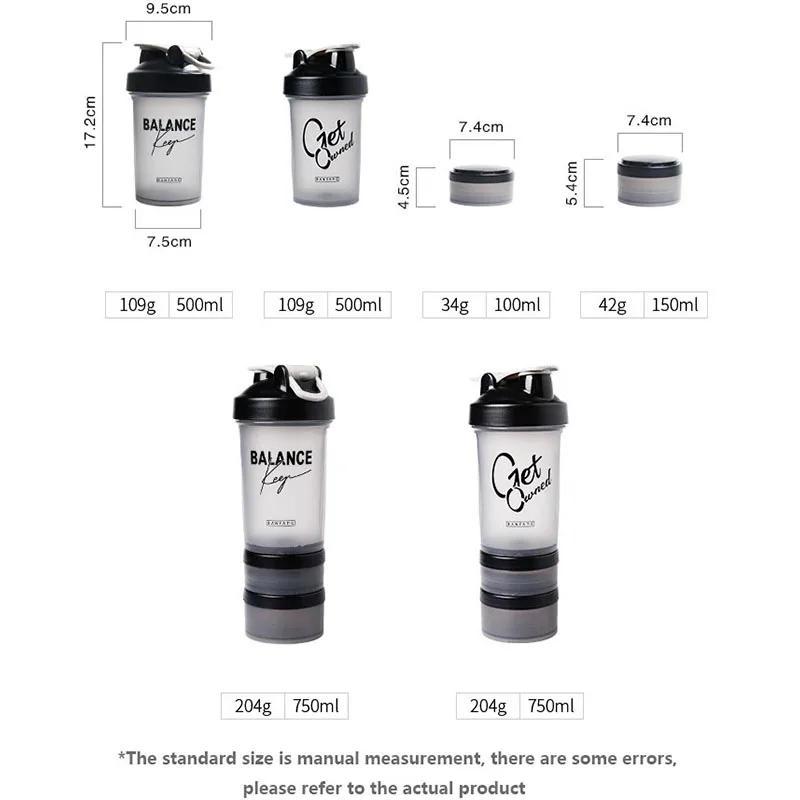 3 Vrstvy Shaker Bielkovín Fľaša Prášok Miešanie Pohár 500 ml Veľká-kapacita Prenosné Fľaše Vody Telocvični Kulturistike Športové Fľaše Obrázok 5