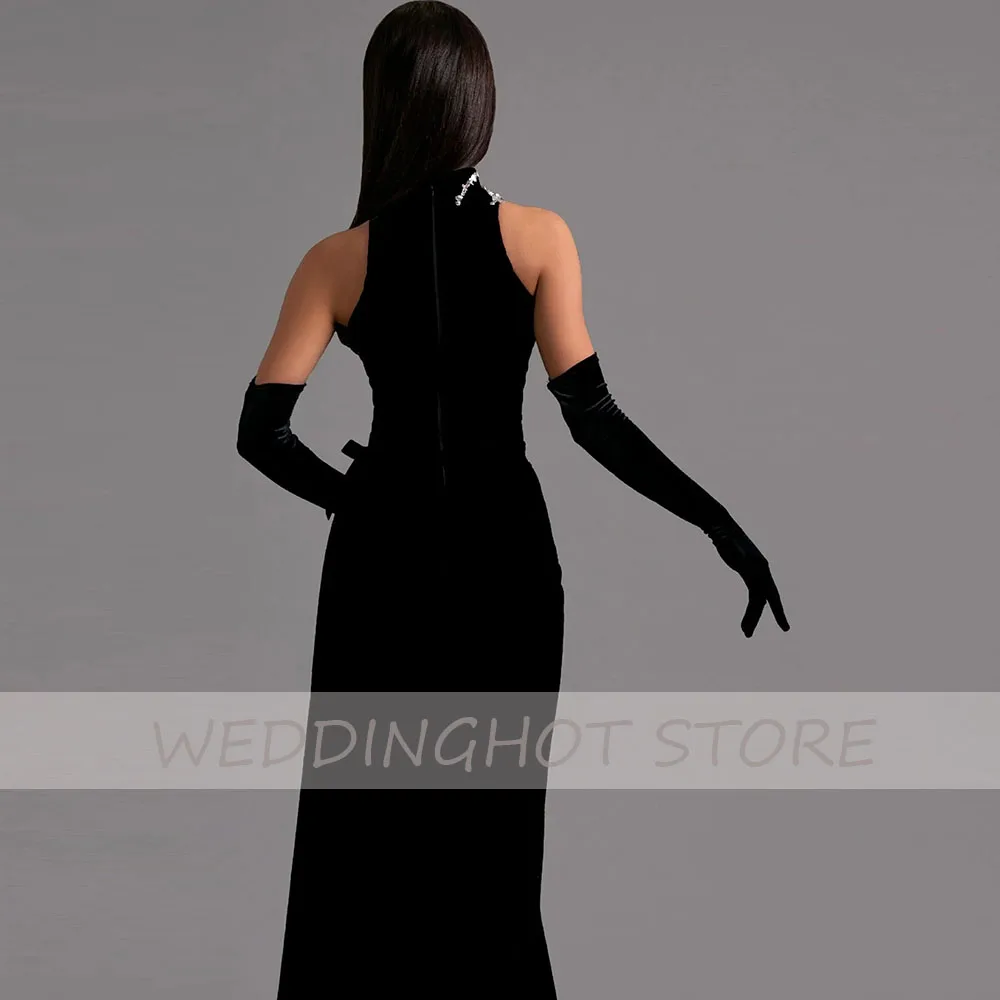 Lištovanie Morská víla Večerné Šaty 2023 Luxusný Sexy Čierne O-Krku guľové Šaty Elegantné Bočné Split Satin Party Šaty šaty de soirée Obrázok 1