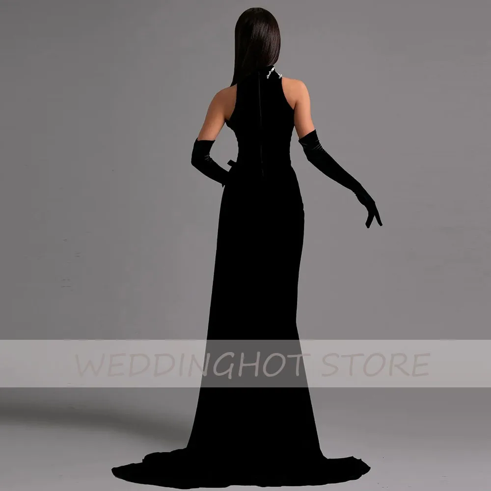 Lištovanie Morská víla Večerné Šaty 2023 Luxusný Sexy Čierne O-Krku guľové Šaty Elegantné Bočné Split Satin Party Šaty šaty de soirée Obrázok 3