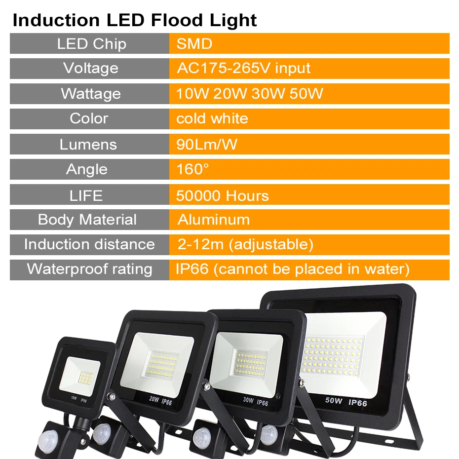 Pohybový Senzor LED Svetlomet 220V SMD 2835 Vonkajšie Osvetlenie Led Flood Light Vyhľadávanie Lampa IP66 Nepremokavé vám dáva oheň Led Bodové Svetlá Obrázok 3