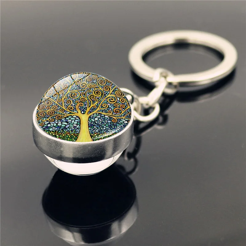 Strom Života Crystal Keychain Príslušenstvo Života Stromu Obojstranný sklenenú Guľu Prívesok Kovový Krúžok na kľúče Key Reťaze pre Ženy Šperky Obrázok 4