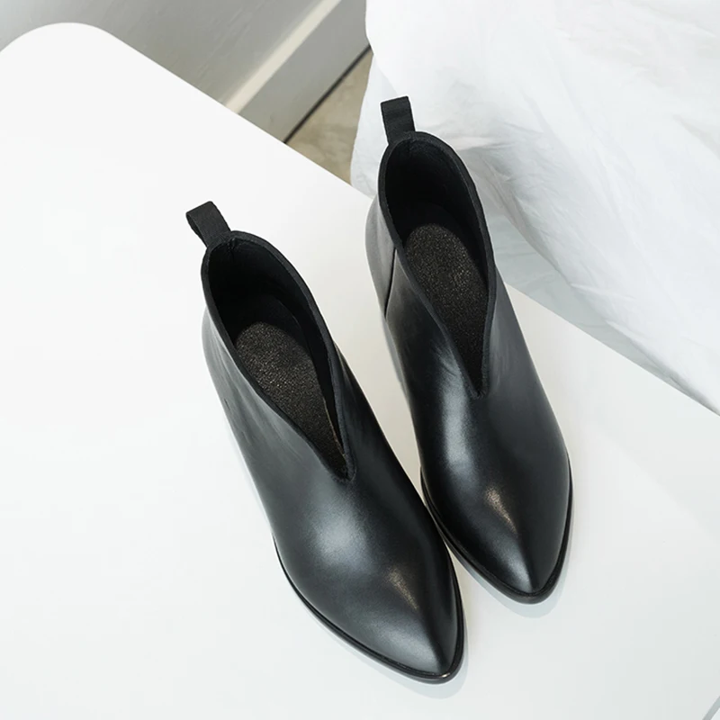 2022 Jeseň a v zime sa Ženy členková obuv prírodná koža 22-24.5 cm cowhide moderné topánky ukázal prst robustný päty krátke topánky Obrázok 2