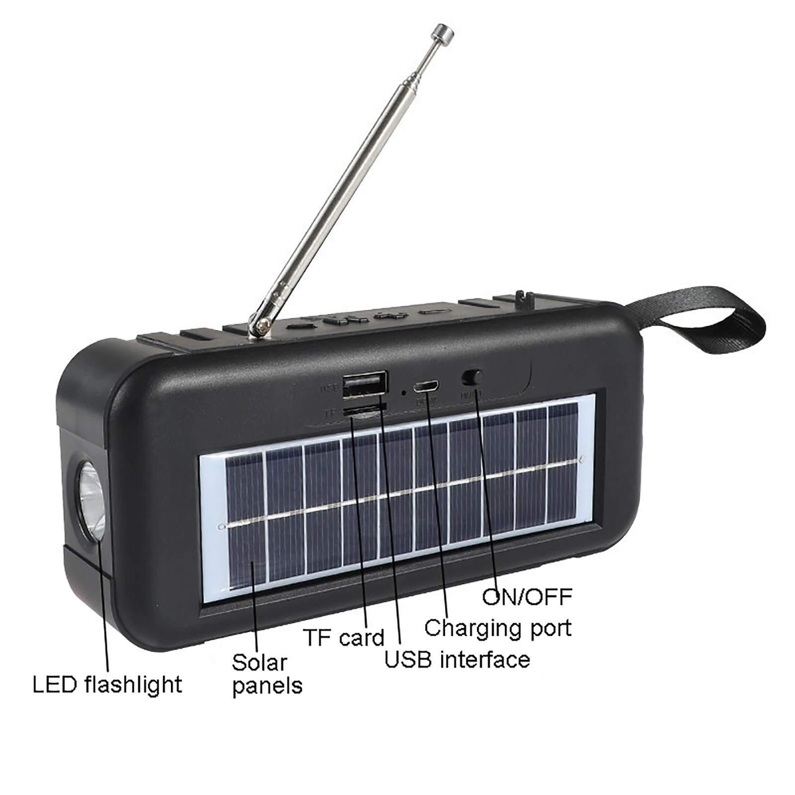 Núdzové Rádio Solárnej Energie Bleskové Svetlo, Vysoká Citlivosť USB/TF/AUX/FM Bezdrôtové bluetooth Reproduktor Nabíjať Prenosné Rádio Obrázok 2