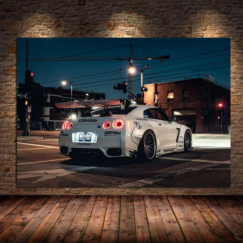 Nissan Ladenie GT-R R35 Biela Super auto Plagáty a Vytlačí Moderné Nástenné Art Obraz na Plátne Maľovanie na Obývacia Izba Dekor bez rámu Obrázok 0