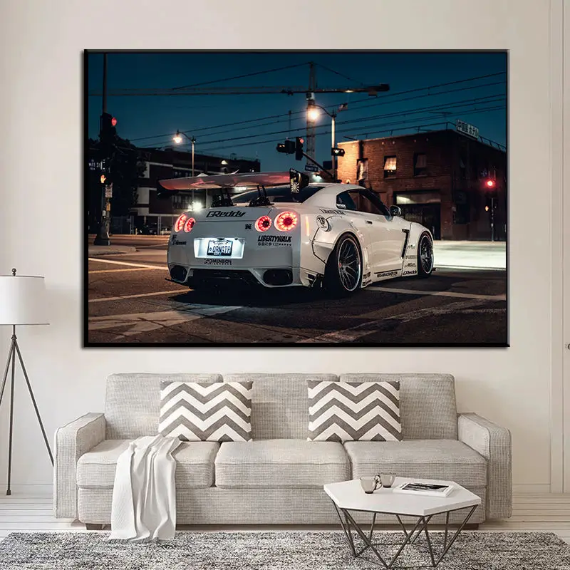 Nissan Ladenie GT-R R35 Biela Super auto Plagáty a Vytlačí Moderné Nástenné Art Obraz na Plátne Maľovanie na Obývacia Izba Dekor bez rámu Obrázok 2